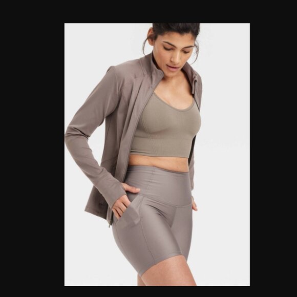 All in Motion Effortless Support High-Rise Bike Short - 6” - Taupe - Medium - Picture 1 of 10